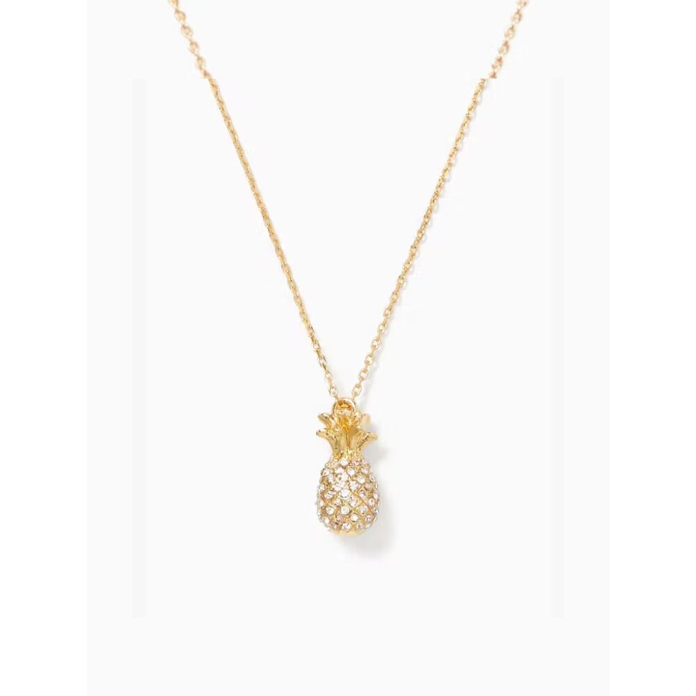 NEW Kate Spade By The Pool Gold Plated Pave Pineapple Necklace & Earrings Set - Picture 4 of 7